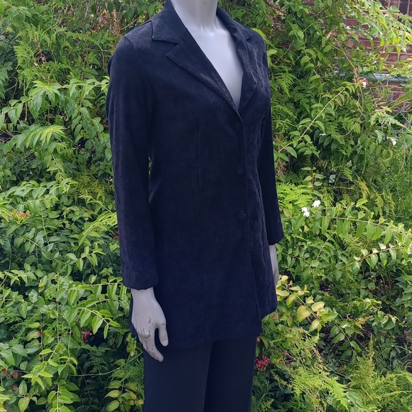 ALLEN SAMO LADIES VINTAGE BLACK FAUX SUEDE (3) BUTTON JACKET *UNLINED (USA) - Picture 10 of 17